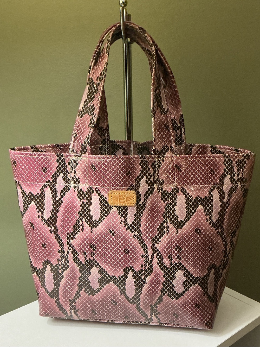 Consuela Aurora Grab-N-Go Pink Purple Snake-Print Tote Double Handles
